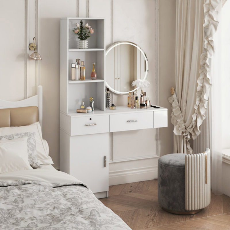 Bureau à cheveux blanc moderne et simple, rangement multicouche, grand espace de rangement