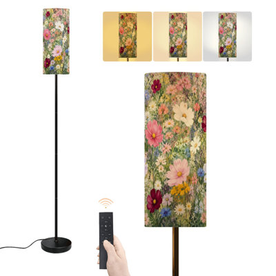 Lampe sur pied vibrante florale vert rose cottagecore printemps fleurs sauvages vert à intensité variable moderne avec télécommande interrupteur au pied ampoule abat-jour grand poteau d'angle pour le salon chambre bureau