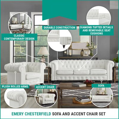 Canora Grey Arlisha 2 Piece Living Room Set PU Leather Chesterfield ...