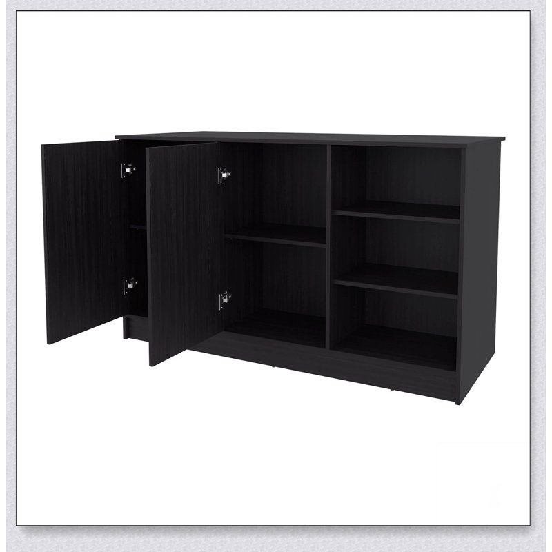 Wengue Finish Kitchen Island with Ample Storage, Open Shelves, and Modern Design for Organized Living