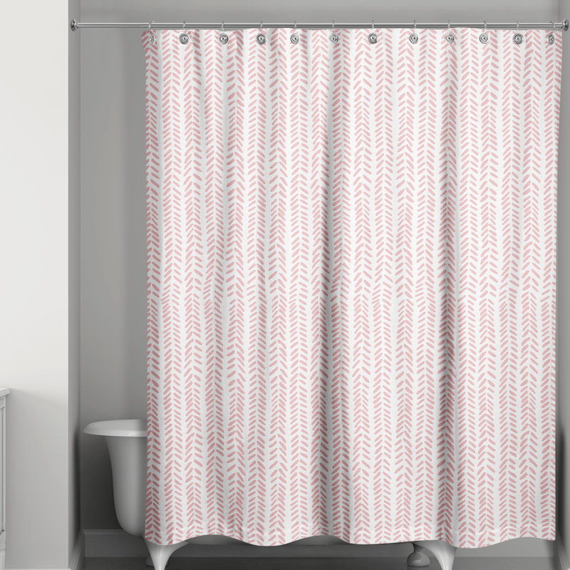  Rideau de douche géométrique simple, Blanc / Rose