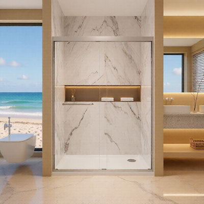 PREMIUM l 50"–54"Wx72"H l Double Sliding Aluminum Full Frame walk-in Shower Doors（6mm）ANSI/SGCC Tempered GlassStainless Easy to Clean Safety Film Residential, Hotel & Apartment