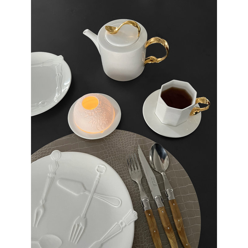 Dovi Faux Leather Round Placemats, Warm Gray