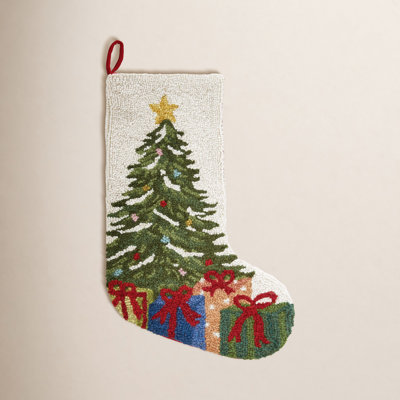 Christmas Tree & Presents Wool Hook Stocking