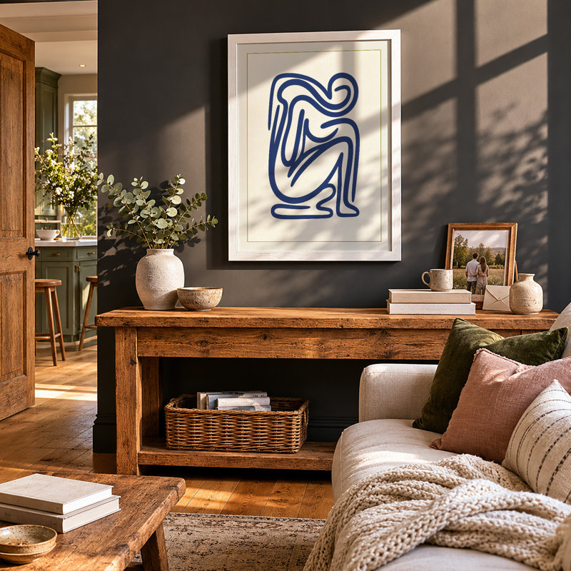 Seated Form In Lines Minimalist - Print, A2 - 59.4 x 42.0 cm, White