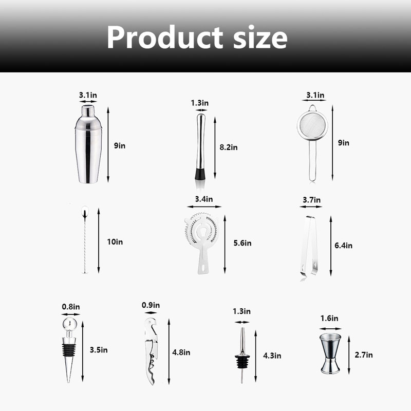 13 Piece Bartender Kit - Bar Tool Set Cocktail Shaker Set - With Rayon From Bamboo Stand