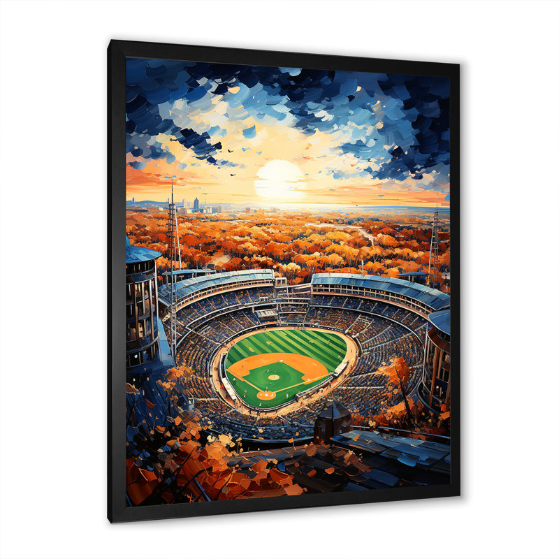 Vue d'oiseaux du stade I, Cadre simple noir, H 44 po x l 34 po x P 1,5 po
