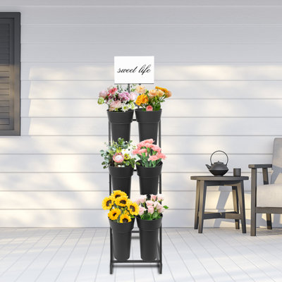 3 Tiers Flower Display Stand With Wheels And 6 Buckets