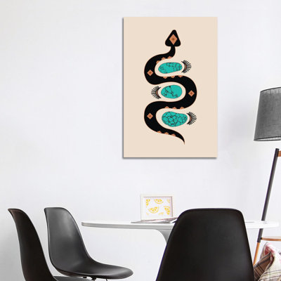 Southwestern Slither In Black And Turquoise by Allie Falcon - Wrapped Canvas Print