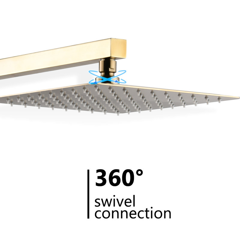 Douche complète en or brossé de 10 pouces avec tête réglable, poignée à levier et température constante pour un système d'eau de salle de bain mural moderne, inverseur, finition de haute qualité