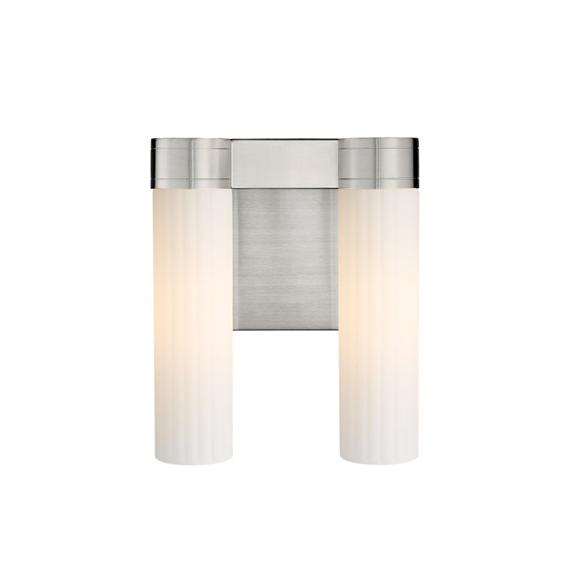Applique murale 11 po 2 lumières Empire, H 12,63 po x l 10,5 po x P 5,5 po, Blanc mat, Nickel satiné