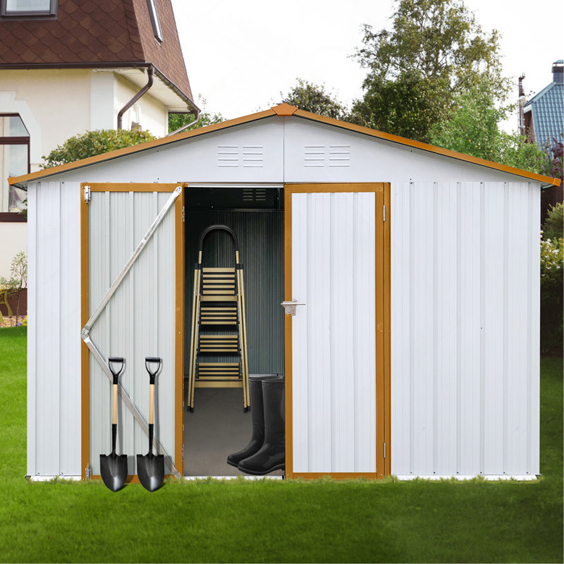 Abri de jardin en métal 12 pi x 10 pi blanc et jaune, Blanc / jaune