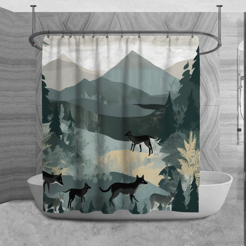 Wolf Shower Curtain Animals Bathroom Décor Blue/Grey, H 93 po x l 70 po