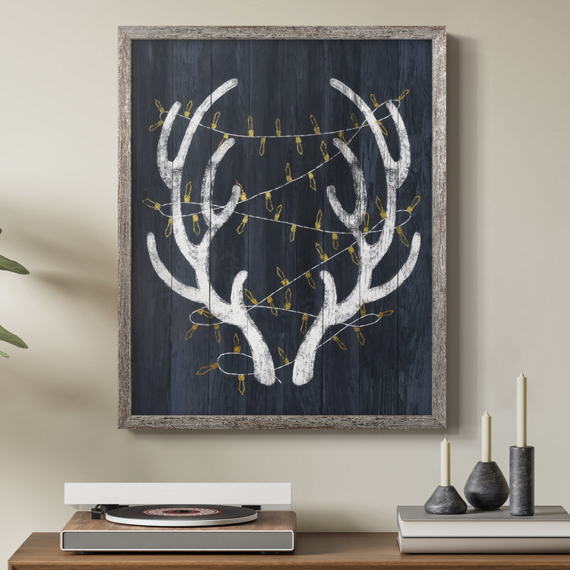 Antlers & Lights Framed Print - Solid Wood, 21" H x 17" W