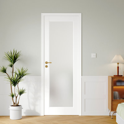 Pantry Door Solid Manufactured Wood Frosted Glass Slab Door White Standard Door Without Hardware Kit