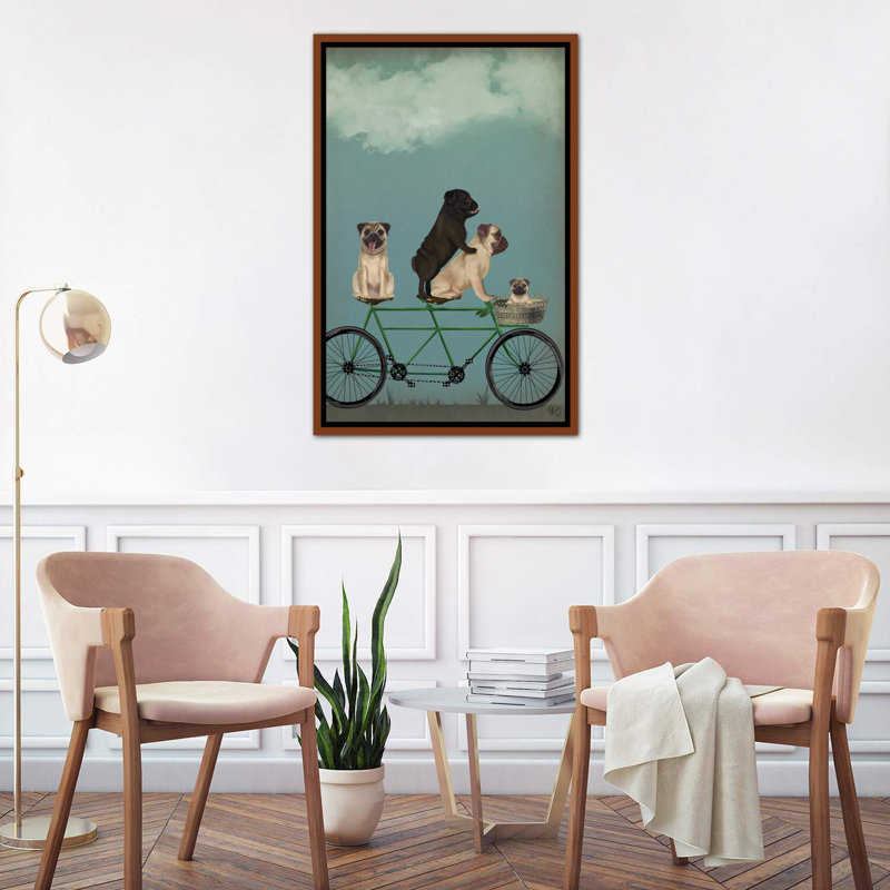 «Pug Tandem» - Imprimé, H 26 po x l 18 po x 1,5 po, Cadre bois classique