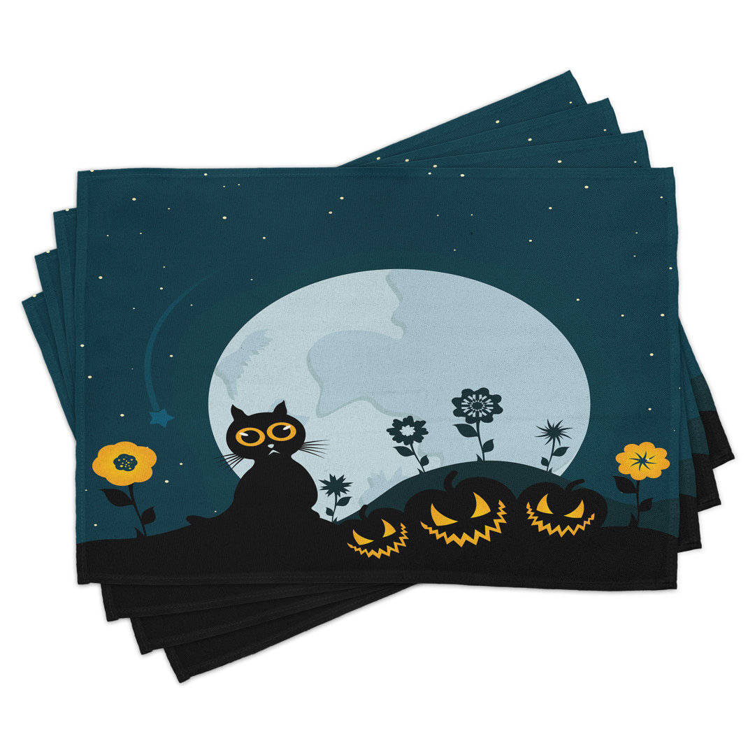 Platzdeckchen 4er Set, Kitty Under Moon, Schwarz Blau