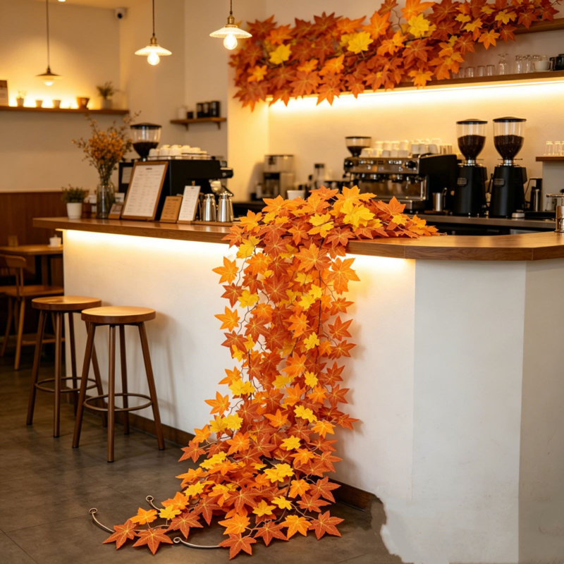 Guirlande de feuilles d'érable artificielles pour l'Action de grâce et l'Halloween, décoration automnale et hivernale, tenture murale en rotin.