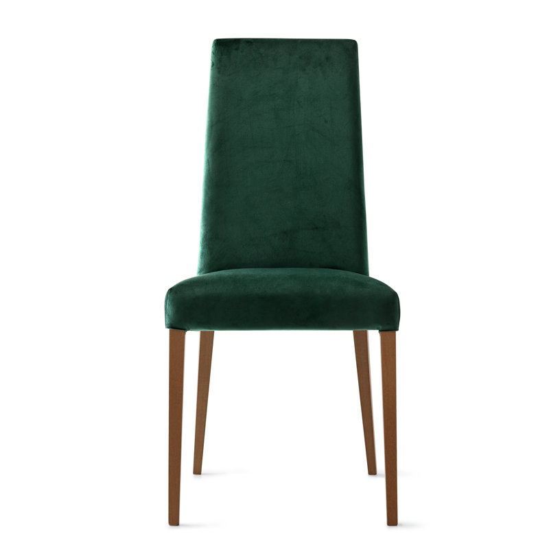 Méditerranée Upholstered Chair with Wooden Legs, Forest Green, Smoke