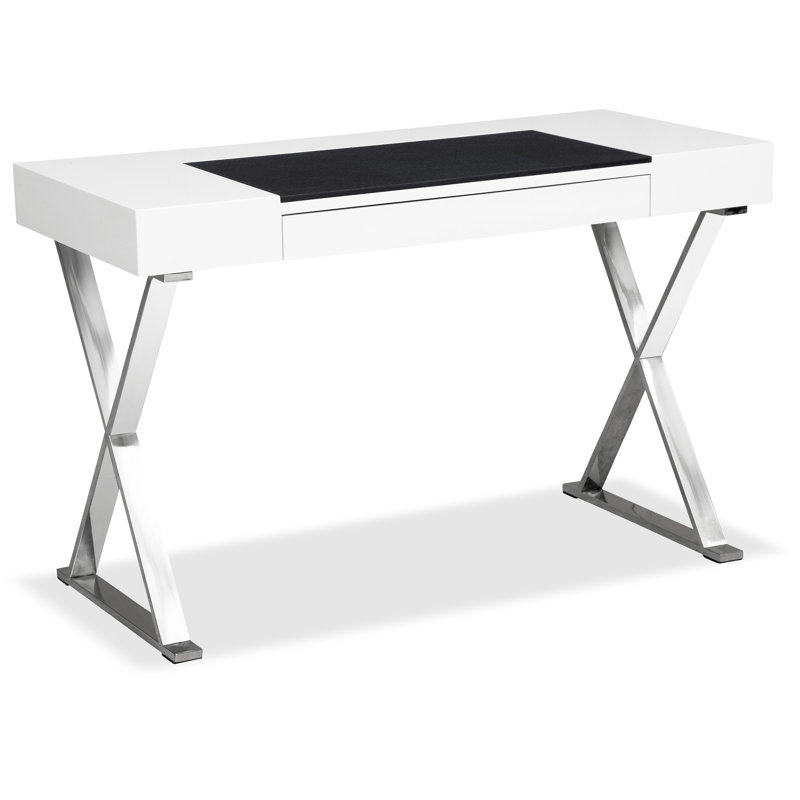 Abela Computer Desk, White/Black, Silver