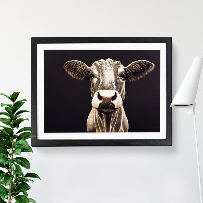 Revered Cow - Single Picture Frame Painting, Black Framed, 34cm H x 46cm W x 2cm D