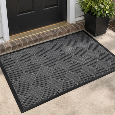 Gray Diamond Pattern Entrance Door Mat for Indoor and Outdoor Use