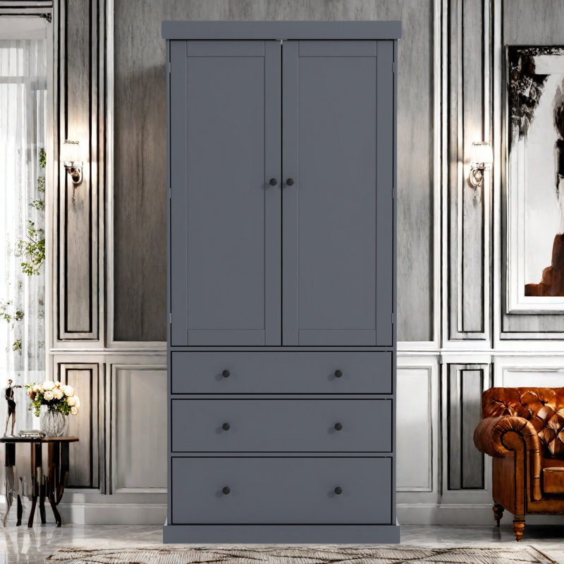 Garde-manger Farmhouse avec 3 tablettes réglables, 8 tablettes de porte et 3 tiroirs, Gris