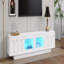 Meuble télé avec portes cannelées en verre trempé pour téléviseur de 95 po ou moins, console média fonctionnelle avec portes d'armoire arquées, centre de divertissement avec lumière DEL contrôlée par l'application-112670627