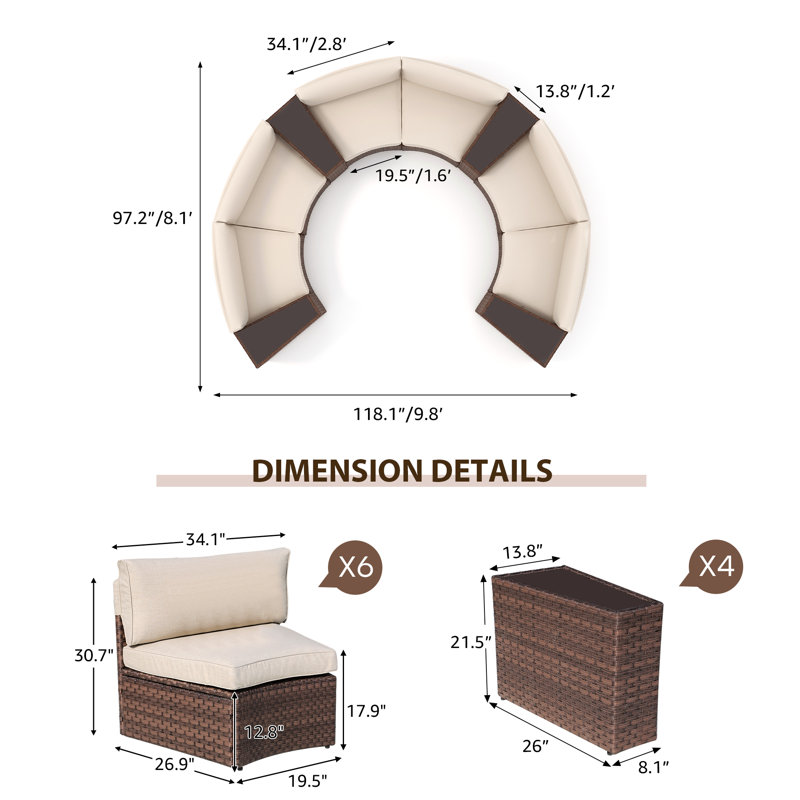 6 - Person Seating Group With Cushions, Brown Frame/Beige Cushion