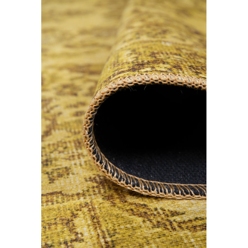 Vonzay Stylish Yellow Area Rug (29.5 x 59.1 inches), 100% Polyester, 1850 g/m², Pile Height: 0.2 inches | Eco-Friendly Recycled Poly Cotton Backing | Durable Machine Carpet, Perfect for Living Room & Bedroom Decor