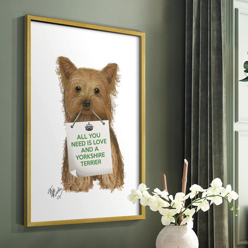 «Love and Yorkshire Terrier», reproduction encadrée - bois massif, H 20 po x l 16 po