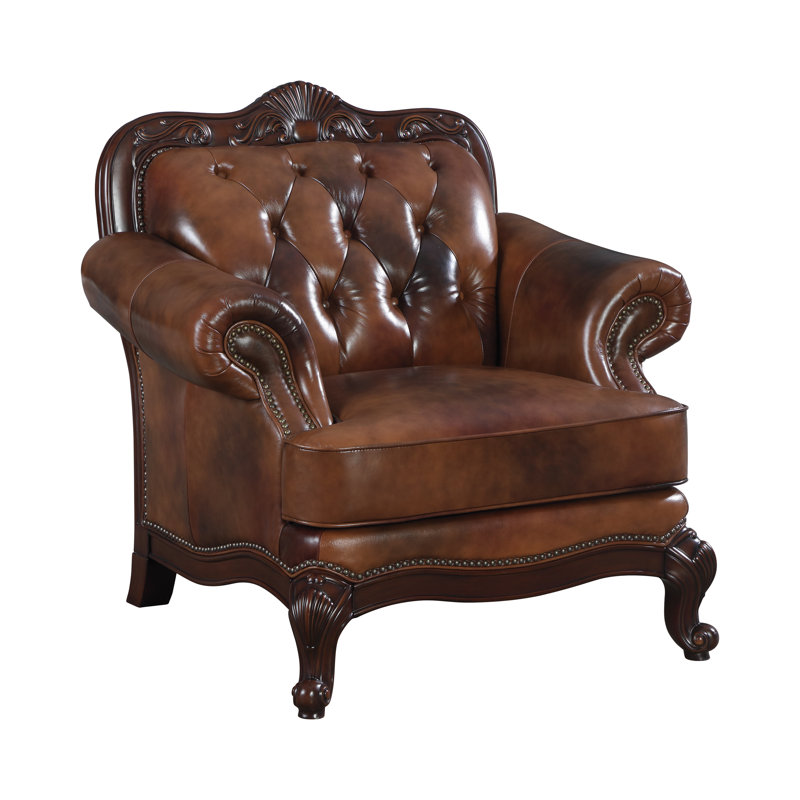 Fauteuil club en cuir véritable capitonné Achille