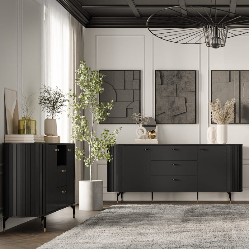 Modern Zante 4 Sideboard Cabinet 190cm - Sleek Storage Solution, Black