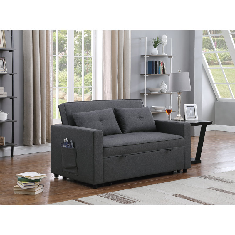 Square Arm Sofa Bed, Dark Gray 100% Linen