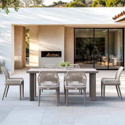  7 Pieces Patio Dining Set Aluminum Rectangular Table And Wicker Chairs With Cushions For Kitchen Porch Garden Modern Outdoor Furniture Sets