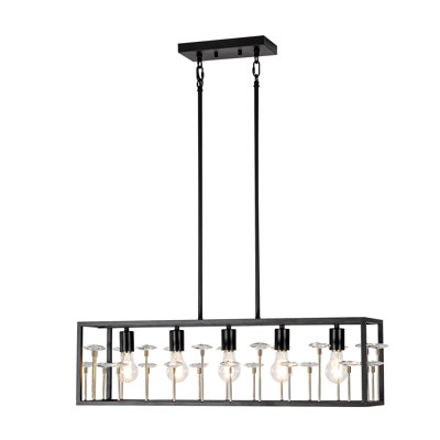 32" 5‑Light Linear Kitchen Island Pendant Light with Crystal Accents