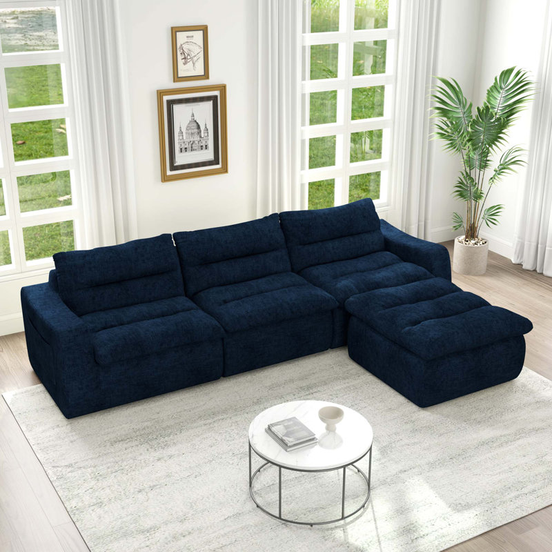 Canapé modulaire en forme de L avec fauteuil à billes Orlin, Mousse bleue