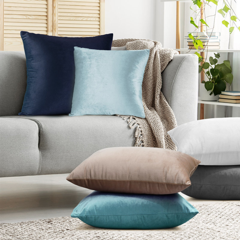 Housse de coussin en velours , H 16 po x l 16 po, Taupe