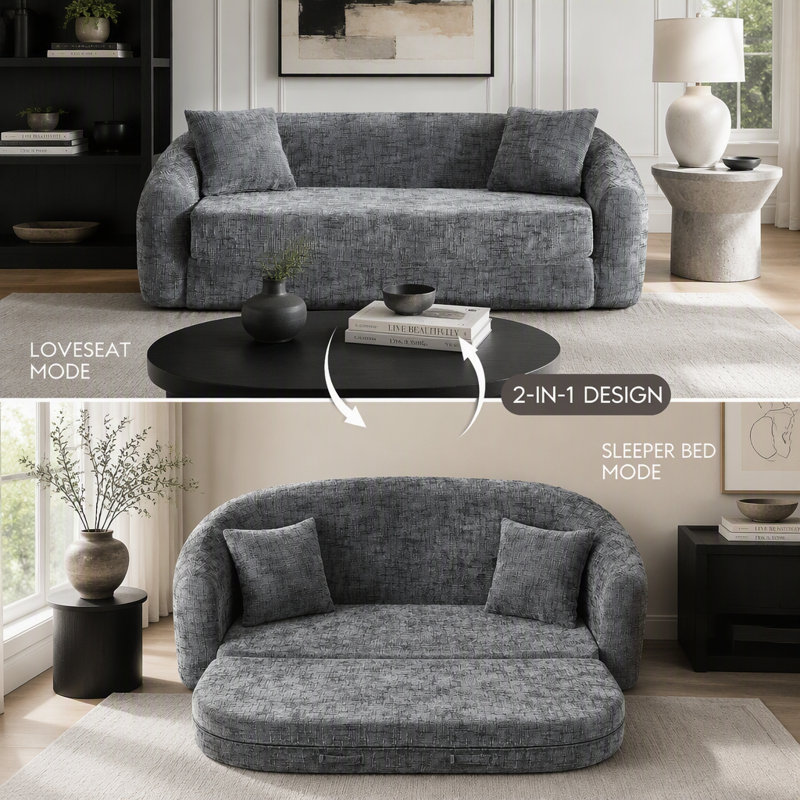 Fauteuil inclinable convertible incurvé de 87 po, Gris