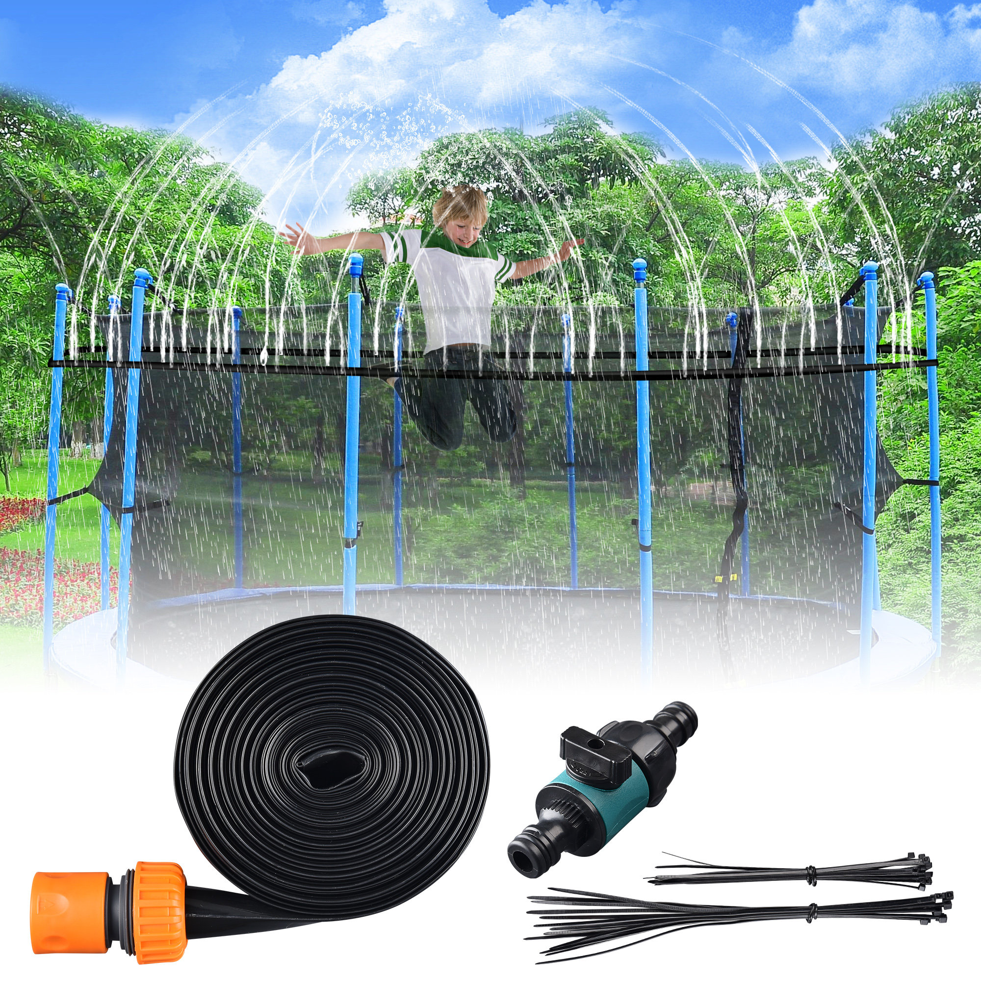 39 Ft Trampoline Water Sprinkler Spray Hose Kids Summer Backyard