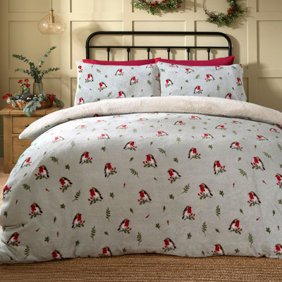 Winter Robin Polyester Animal Print Duvet Cover Set with Pillowcases Included