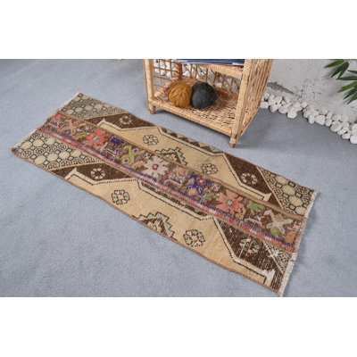 Vintage Rugs, Neutral Rugs, 1.6x4.4 ft Small Rug, Turkish Rug, Modern Rugs, Beige Cool Rugs