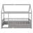 Twin Size Floor Wooden Bed With House Roof Frame, Fence Guardrails,Grey-745867842-745867844