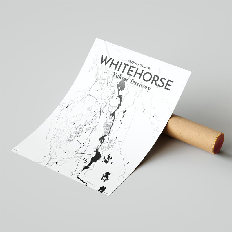 «Whitehorse City Map», impression, H 20 po x l 16 po, Noir et blanc