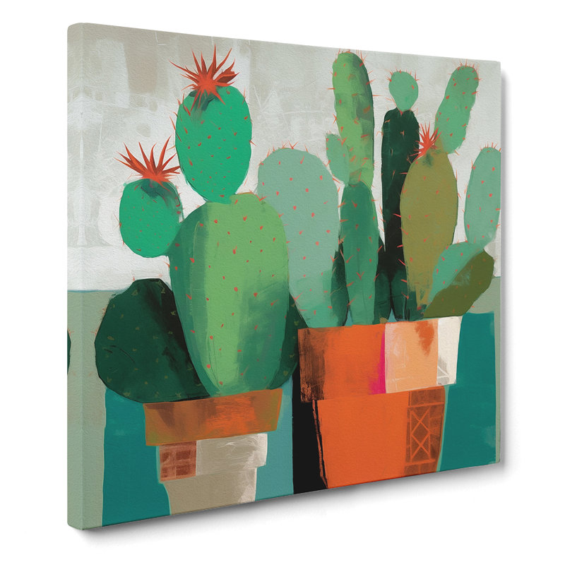 Cactus Abstract - Wrapped Canvas - Framed Print, 50cm H x 50cm W x 3cm D