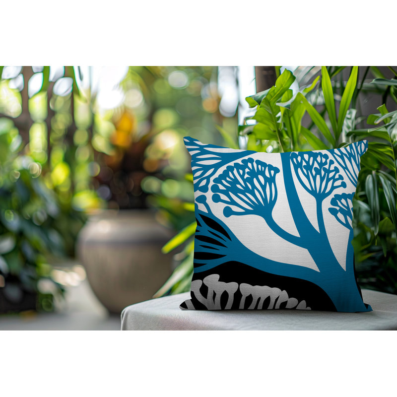 Oreiller carré réversible intérieur / extérieur à motif floral Sally, Carré 17 po, Turquoise