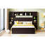 Grand lit avec stabilité et charme en bois massif - Armoire intégrée, configuration de prise de tablette, espaces de rangement polyvalents