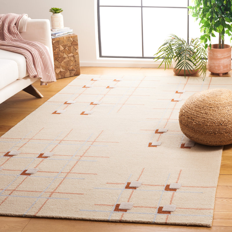 Juliam Hand Tufted Wool/Cotton Geometric Rug in Beige/Rust, Rectangle 5' x 8'