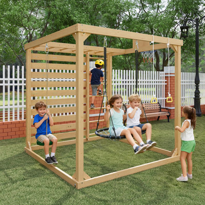 8-In-1 Cedar Wood Kids Outdoor Backyard Playset For Ages 3+