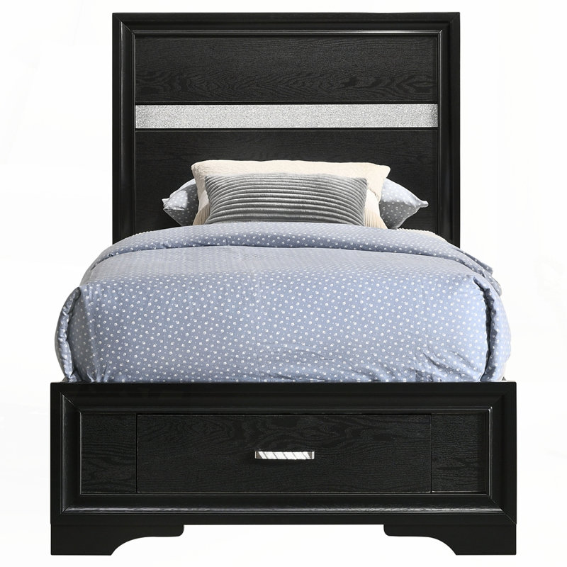 Black Twin Storage Panel Bed, Twin, Black